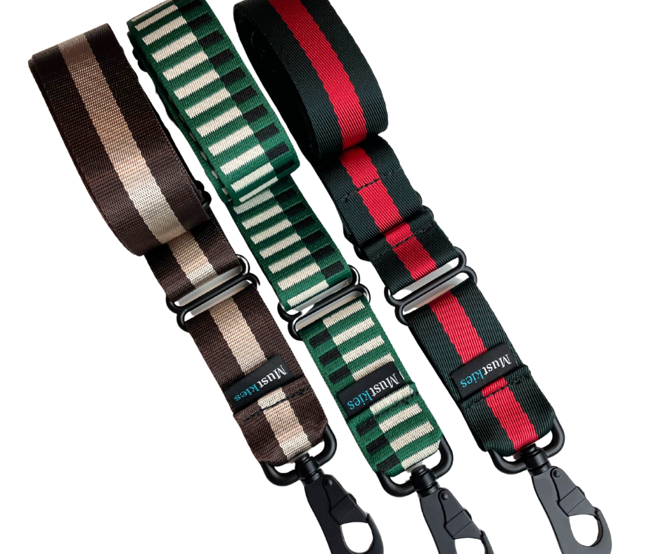 Adjustable nylon crossbody straps with metal clips in multiple colors