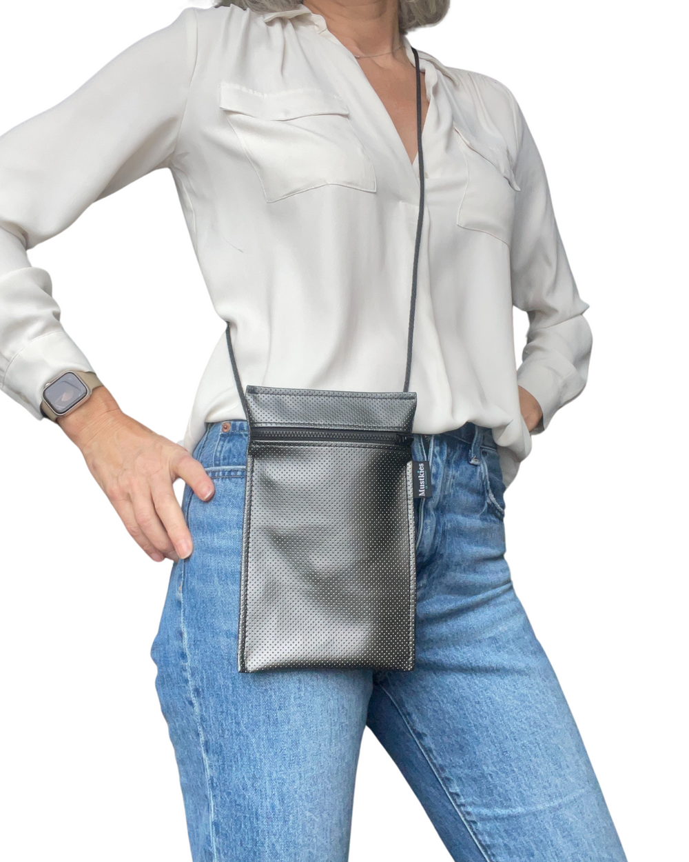 Colette Ultra-Thin Silver Crossbody Bag – Waterproof Travel Pouch with Adjustable Strap by Mustkies
