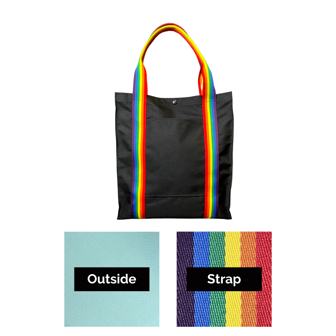 Mustkies PRIDE BabyBlue|Rainbow Pride Tote Bag Color Swatch. Ultimate waterproof Canvas Tote Bag that can go almost anywhere. Ultimate waterproof Canvas Tote Bag that can go almost anywhere. Measures 13.5"Lx3"Wx14.5"T. Supporting the LGBT community.
