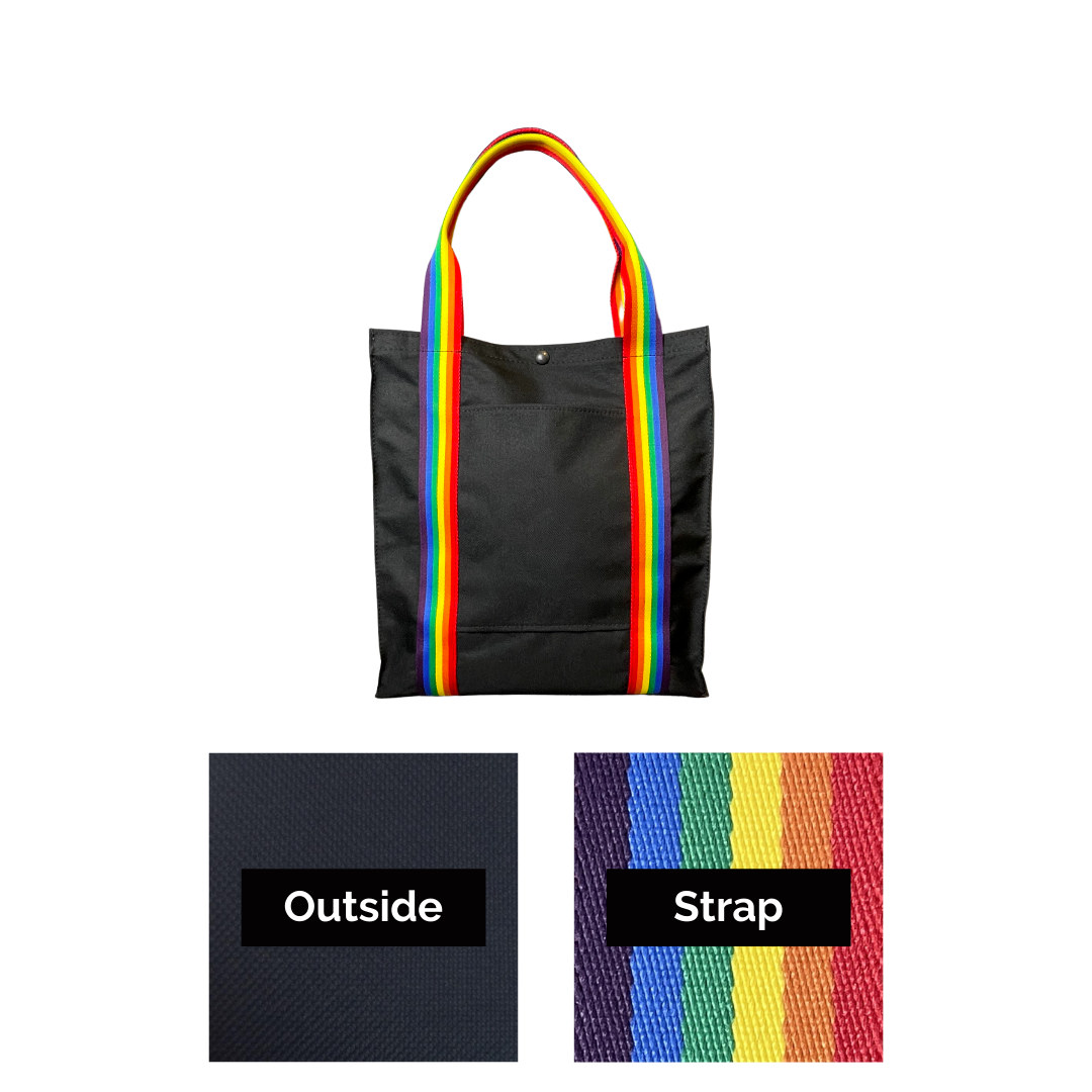 Mustkies PRIDE Navy|Rainbow Pride Tote Bag Color Swatch. Ultimate waterproof Canvas Tote Bag that can go almost anywhere. Ultimate waterproof Canvas Tote Bag that can go almost anywhere. Measures 13.5"Lx3"Wx14.5"T. Supporting the LGBT community