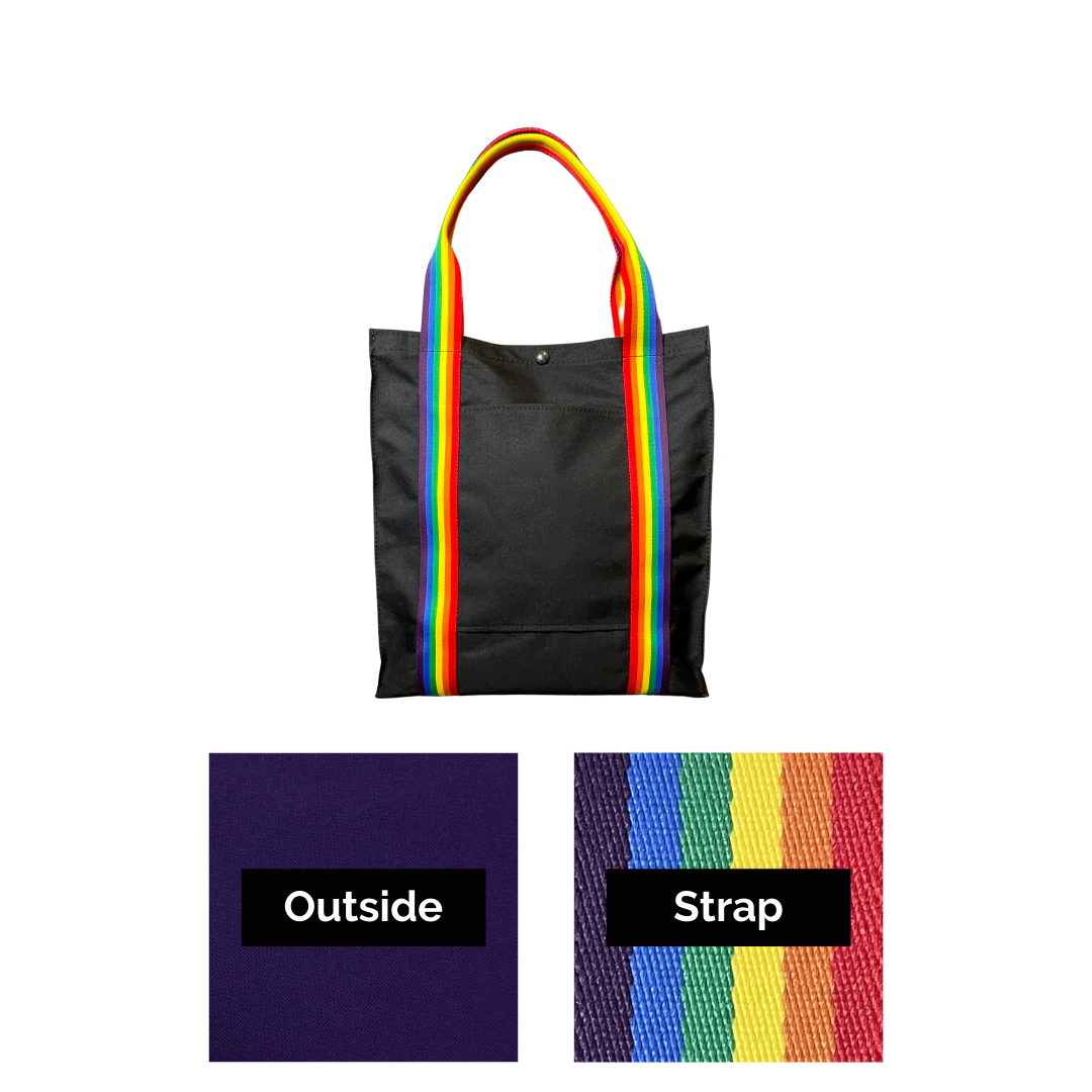 Mustkies PRIDE Purple|Rainbow Pride Tote Bag Color Swatch. Ultimate waterproof Canvas Tote Bag that can go almost anywhere. Ultimate waterproof Canvas Tote Bag that can go almost anywhere. Measures 13.5"Lx3"Wx14.5"T. Supporting the LGBT community