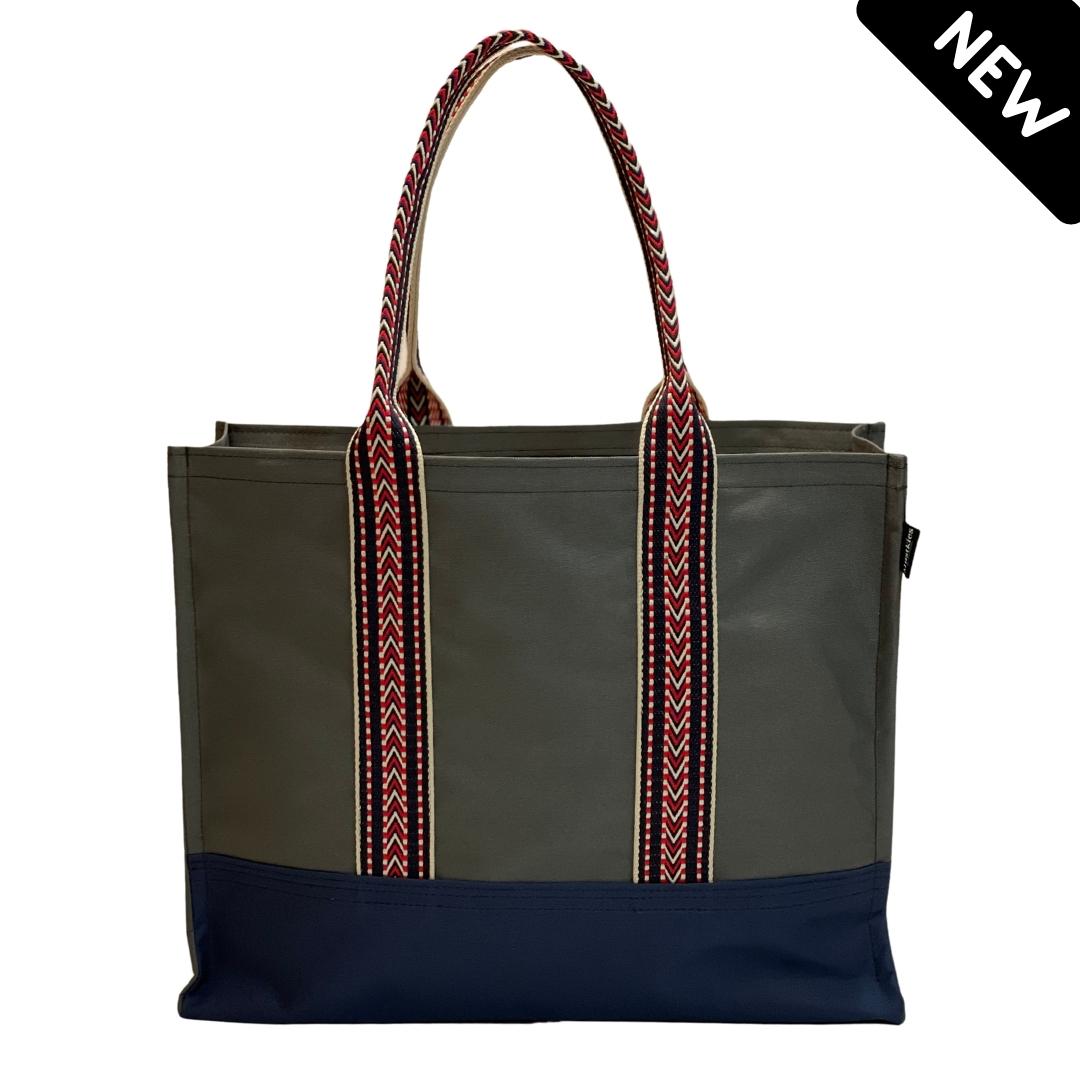 NEW 2022 Mustkies CARRIE Tote is your go-to tote. Crafted in a Gray waterproof canvas with navy lining and burgundy straps. It is a versatile, lightweight everyday bag. Another must-have for running errands, schlepping gear to the kids games, for the beach or even carrying groceries home from the market. White Plains, NY. Westchester County